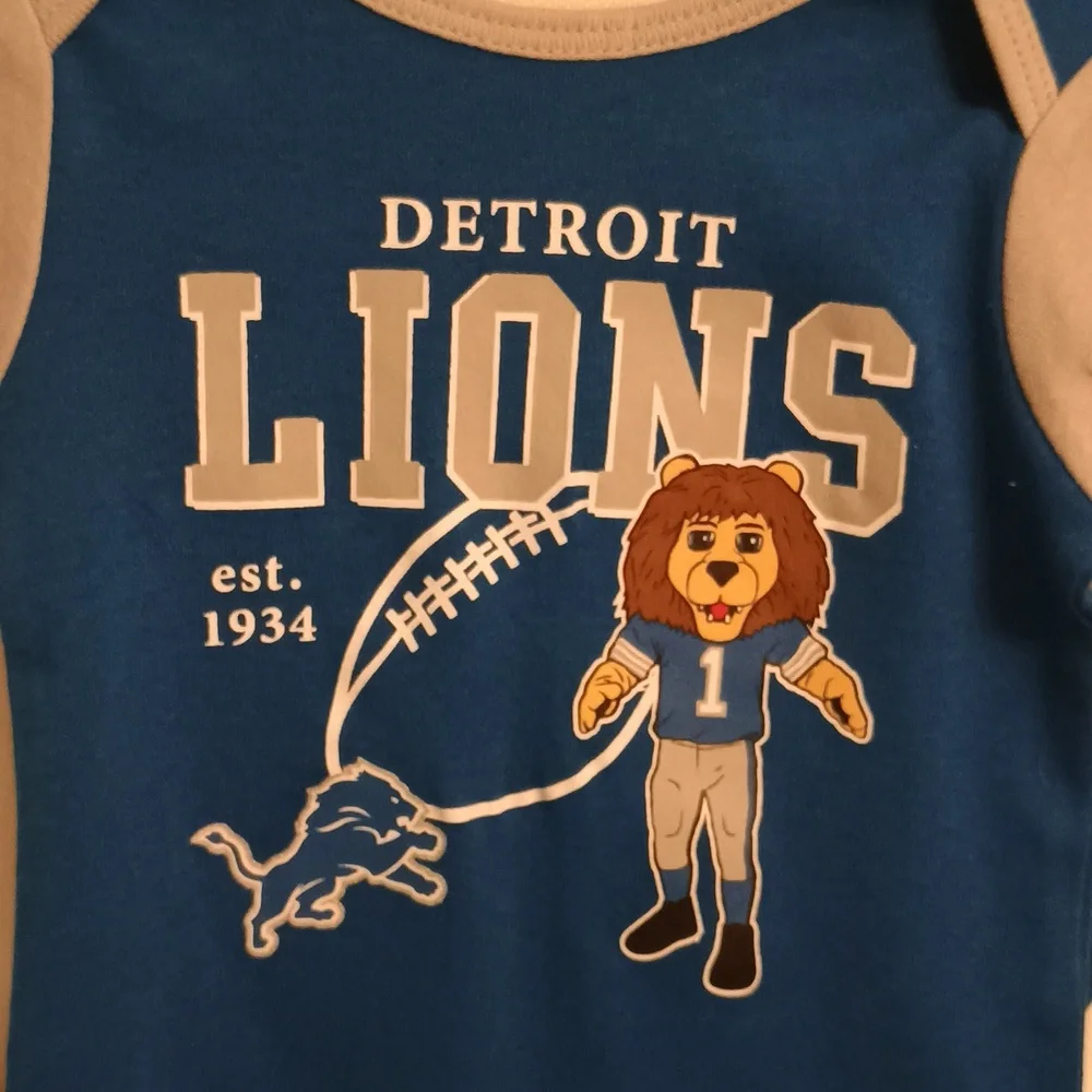 NWT 6-9 Month Detroit Lions Blue Baby Bodysuit 3 Piece Set